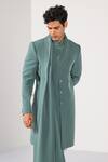 Kalpana Naik_Green Crepe Aqua Fade Drape Achkan And Trouser Set _Online_at_Aza_Fashions