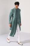 Buy_Kalpana Naik_Green Crepe Aqua Fade Drape Achkan And Trouser Set _Online_at_Aza_Fashions