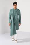 Shop_Kalpana Naik_Green Crepe Aqua Fade Drape Achkan And Trouser Set _Online_at_Aza_Fashions