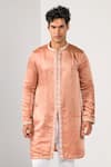 Buy_Kalpana Naik_Peach Linen, Satin Embroidery Majestic Weaves Achkan Set _Online_at_Aza_Fashions