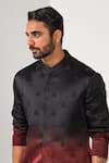 Buy_Kalpana Naik_Black Linen, Satin Embroidery Wine Hand Nehru Jacket Kurta Set _Online_at_Aza_Fashions