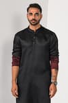 Shop_Kalpana Naik_Black Linen, Satin Embroidery Wine Hand Nehru Jacket Kurta Set _Online_at_Aza_Fashions