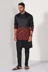 Buy_Kalpana Naik_Black Linen, Satin Embroidery Wine Hand Nehru Jacket Kurta Set 
