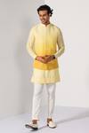 Buy_Kalpana Naik_Yellow Bemberg, Silk, Cotton Cascade Ombre Zardozi Nehru Jacket And Kurta Set _Online_at_Aza_Fashions