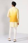 Shop_Kalpana Naik_Yellow Bemberg, Silk, Cotton Cascade Ombre Zardozi Nehru Jacket And Kurta Set _at_Aza_Fashions