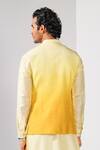 Kalpana Naik_Yellow Bemberg, Silk, Cotton Cascade Ombre Zardozi Nehru Jacket And Kurta Set _at_Aza_Fashions