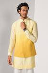 Buy_Kalpana Naik_Yellow Bemberg, Silk, Cotton Cascade Ombre Zardozi Nehru Jacket And Kurta Set 