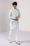 Buy_Kalpana Naik_Sky Blue Satin, Bemberg, Silk Embroidery, Stones Sunrise Peaks Nehru Kurta Set _Online_at_Aza_Fashions