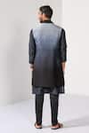 Shop_Kalpana Naik_Charcoal Bemberg, Silk, Cotton Embroidery Ombre Hand Nehru Jacket Kurta Set _at_Aza_Fashions
