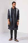 Buy_Kalpana Naik_Charcoal Bemberg, Silk, Cotton Embroidery Ombre Hand Nehru Jacket Kurta Set 