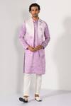Buy_Kalpana Naik_Lilac Linen, Satin, Bemberg, Silk, Cotton Ombre Floral Nehru Kurta Set _at_Aza_Fashions