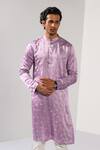 Kalpana Naik_Lilac Linen, Satin, Bemberg, Silk, Cotton Ombre Floral Nehru Kurta Set _at_Aza_Fashions