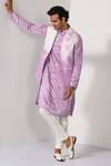 Buy_Kalpana Naik_Lilac Linen, Satin, Bemberg, Silk, Cotton Ombre Floral Nehru Kurta Set 