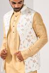 Shop_Kalpana Naik_Off White Bemberg, Cotton Embroidery Luxe 3d Nehru Kurta Set 
