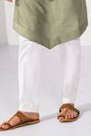 Kalpana Naik_Olive Green Satin, Bemberg, Silk, Heritage Floral Zardozi Nehru Jacket Kurta Set _Online_at_Aza_Fashions
