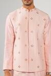 Buy_Kalpana Naik_Pink Bemberg, Silk, Cotton Embroidery Blush Butta Nehru Kurta Set _Online_at_Aza_Fashions