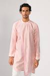 Shop_Kalpana Naik_Pink Bemberg, Silk, Cotton Embroidery Blush Butta Nehru Kurta Set _Online_at_Aza_Fashions