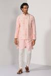 Kalpana Naik_Pink Bemberg, Silk, Cotton Embroidery Blush Butta Nehru Kurta Set _at_Aza_Fashions