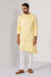 Shop Kalpana Naik Yellow Linen, Satin, Cotton Embroidery Radiant Sunburst Nehru Jacket Kurta Set Online at Aza Fashions Shop_Kalpana Naik_Yellow Linen, Satin, Cotton Embroidery Radiant Sunburst Nehru Jacket Kurta Set _Online_at_Aza_Fashions