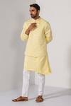 Kalpana Naik Yellow Linen, Satin, Cotton Embroidery Radiant Sunburst Nehru Jacket Kurta Set at Aza Fashions Kalpana Naik_Yellow Linen, Satin, Cotton Embroidery Radiant Sunburst Nehru Jacket Kurta Set _at_Aza_Fashions