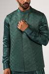 Buy Kalpana Naik Green Satin, Linen, Jade Pattern Geometric Thread And Cutdana Nehru Jacket Set Buy_Kalpana Naik_Green Satin, Linen, Jade Pattern Geometric Thread And Cutdana Nehru Jacket Set
