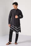 Buy_Kalpana Naik_Navy Bemberg, Silk, Cotton Graphite Geometrics Work Nehru Jacket Kurta Set 