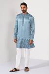 Kalpana Naik_Blue Linen, Satin Embroidery Blossom Floral Daman Thread Work Kurta Set _Online_at_Aza_Fashions