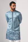 Buy_Kalpana Naik_Blue Linen, Satin Embroidery Blossom Floral Daman Thread Work Kurta Set 