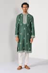 Kalpana Naik_Green Chanderi Silk Embroidery Pine Thread Kurta And Pant Set _Online_at_Aza_Fashions