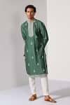 Buy_Kalpana Naik_Green Chanderi Silk Embroidery Pine Thread Kurta And Pant Set _Online_at_Aza_Fashions