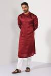 Kalpana Naik_Wine Linen, Satin, Cotton Embroidery Ruby Radiance Thread And Pipe Work Kurta Set  _Online_at_Aza_Fashions