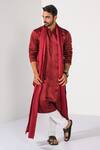 Buy_Kalpana Naik_Wine Linen, Satin, Cotton Embroidery Ruby Radiance Thread And Pipe Work Kurta Set  _at_Aza_Fashions