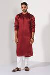 Kalpana Naik_Wine Linen, Satin, Cotton Embroidery Ruby Radiance Thread And Pipe Work Kurta Set  _at_Aza_Fashions