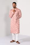Kalpana Naik_Pink Linen, Satin, Cotton Blush Blossom Floral Thread Kurta And Pant Set _Online_at_Aza_Fashions