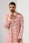 Kalpana Naik_Pink Linen, Satin, Cotton Blush Blossom Floral Thread Kurta And Pant Set _at_Aza_Fashions