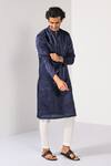 Kalpana Naik_Navy Linen, Satin Embroidery Royal Sapphire Big Butta Kurta And Pant Set _Online_at_Aza_Fashions