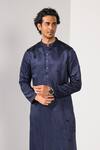 Buy_Kalpana Naik_Navy Linen, Satin Embroidery Royal Sapphire Big Butta Kurta And Pant Set _Online_at_Aza_Fashions
