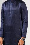 Kalpana Naik_Navy Linen, Satin Embroidery Royal Sapphire Big Butta Kurta And Pant Set _at_Aza_Fashions