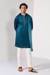 Buy_Kalpana Naik_Teal Linen, Satin, Cotton Transition Drape Kurta And Slim Fit Pant Set _at_Aza_Fashions
