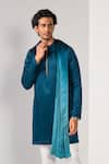 Buy_Kalpana Naik_Teal Linen, Satin, Cotton Transition Drape Kurta And Slim Fit Pant Set _Online_at_Aza_Fashions