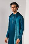 Shop_Kalpana Naik_Teal Linen, Satin, Cotton Transition Drape Kurta And Slim Fit Pant Set _Online_at_Aza_Fashions