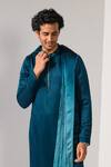 Kalpana Naik_Teal Linen, Satin, Cotton Transition Drape Kurta And Slim Fit Pant Set _at_Aza_Fashions
