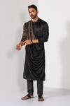 Buy_Kalpana Naik_Black Linen, Satin Bliss Draped Kurta And Slim Fit Pant Set _at_Aza_Fashions