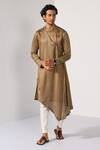 Buy Kalpana Naik Beige Linen, Satin Imperial Drape Kurta And Slim Fit Pant Set Online at Aza Fashions Buy_Kalpana Naik_Beige Linen, Satin Imperial Drape Kurta And Slim Fit Pant Set _Online_at_Aza_Fashions
