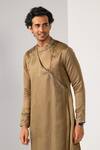 Kalpana Naik Beige Linen, Satin Imperial Drape Kurta And Slim Fit Pant Set at Aza Fashions Kalpana Naik_Beige Linen, Satin Imperial Drape Kurta And Slim Fit Pant Set _at_Aza_Fashions