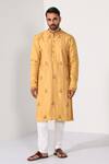 Buy_Kalpana Naik_Mustard Bemberg, Silk, Cotton Embroidery Golden Butta Hand Kurta And Pant Set _at_Aza_Fashions