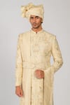 Kalpana Naik_Cream Bemberg, Silk Embroidery, Zari Regal Pearl Zardozi Sherwani Set _at_Aza_Fashions