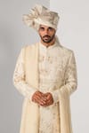 Shop_Kalpana Naik_Ivory Silk Embroidery, Zari Royal Zardozi Sherwani Set _Online_at_Aza_Fashions