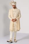 Kalpana Naik_Ivory Silk Embroidery, Zari Royal Zardozi Sherwani Set _at_Aza_Fashions