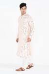 Kalpana Naik_Cream Bemberg, Silk Embroidery, Mirrors Blush Pink Hand Kurta Set _Online_at_Aza_Fashions
